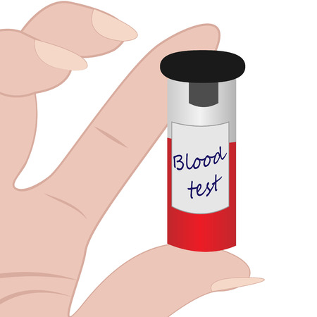 Blood test tube in a hand for laboratory analysis  and diagnosis vector ilustration  on a white background isolatedのイラスト素材