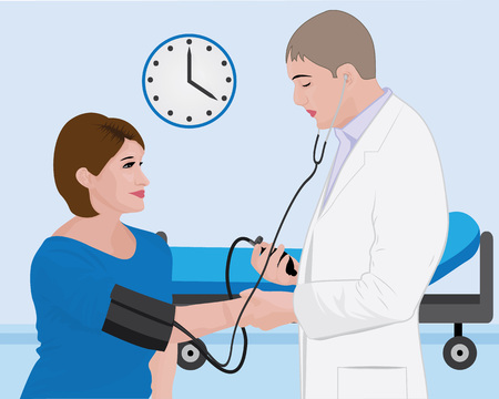 Blood pressure measuring  cardio exam  visit to a doctor vector illustrationのイラスト素材