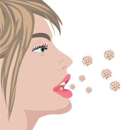 Viruses infection flu bacterial overgrowth producing bad smell breathe in a mouth  vector illustration on a white backgroundのイラスト素材
