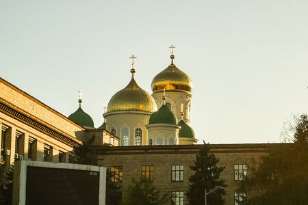 Domes of the Trinity Church in Dnipro city in Ukraine. Orthodox christianity religion. The photo is taken on 13.10.19のeditorial素材