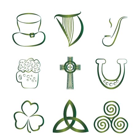 Set of Irish stickers outline vector illustration isolatedのイラスト素材