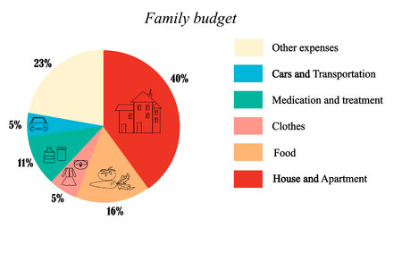 Home finance flat isometric concept. Family expenses in the form of diagramのイラスト素材