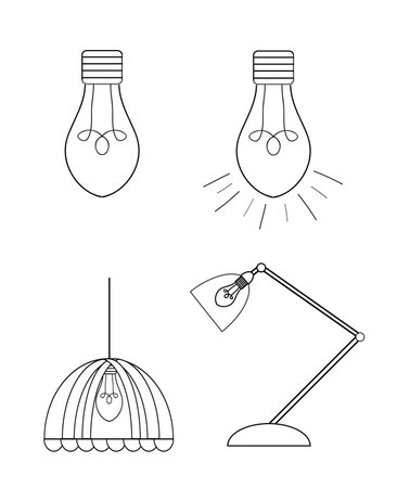 electric lamp and lighting with a light bulb. set of 4 picturesのイラスト素材