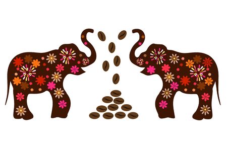 Indian elephants with flowers. Advertising coffee from Indiaのイラスト素材