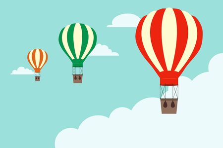Hot air balloons against the sky. Set of cartoon hot air balloons. Vector.のイラスト素材
