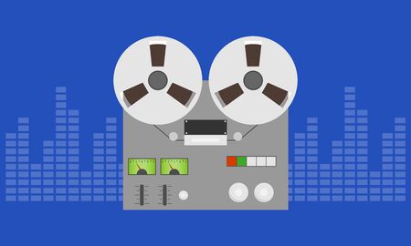 Analog recorder with spectrum analyzer. Conceptual poster design with retro tape recorder. Vector illustration.のイラスト素材