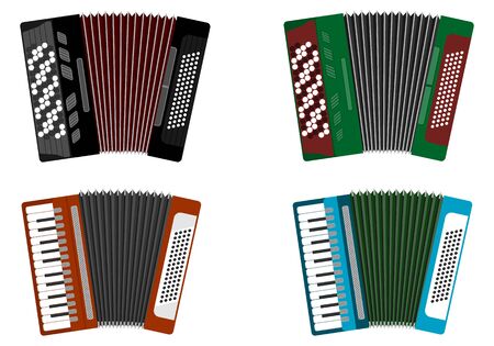 Accordion, button accordion. Accordion isolated on white. Musical instrument.のイラスト素材