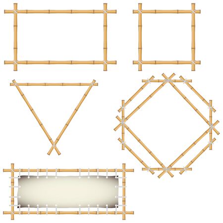 Bamboo frames made of green bamboo. Pieces and leaves of bamboo. Cartoon vector illustration of bamboo.のイラスト素材