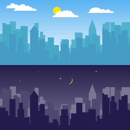 City landscape, day and night city landscape. Vector illustration of a cityscape. Vectorのイラスト素材