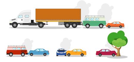 Road accident different situations collection. Car accidents and crash set flat vector Illustration on a white background.のイラスト素材
