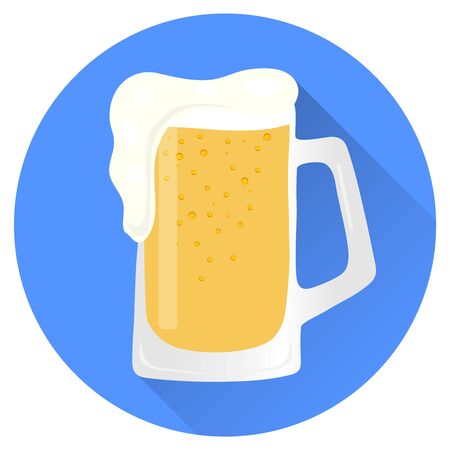 Glass of beer, beer glass with shadow isolated on blue background. Vector illustration of a glass of beerのイラスト素材