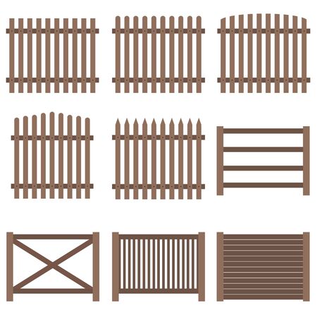 Fence, a set of wooden fence brown. Flat design, vector.のイラスト素材