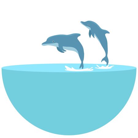 The dolphin who is jumping out of sea water on white background. jumping dolphins in the sea. The blue dolphin jumps.のイラスト素材
