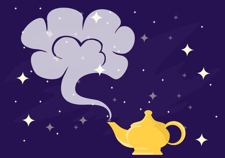 Magic lamp Aladdin with gin. Gin from the magic lamp. Vector illustration of a magical lamp.のイラスト素材