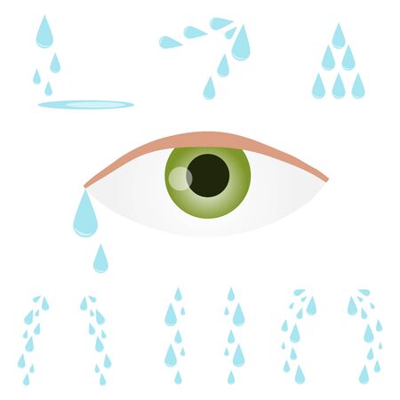 A set of tears, eyes with tears. Cartoon illustration of crying. vectorのイラスト素材