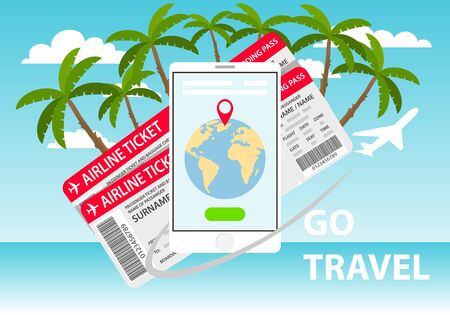 Tourist banner. Time to travel. Best tour available. The plane flies around the Earth. Vector illustration of tourism concept. vectorのイラスト素材