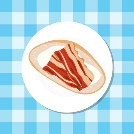 Sandwich with butter and bacon. A slice of bread with buttered butter and two slices of bacon. Vector illustration, vector.のイラスト素材