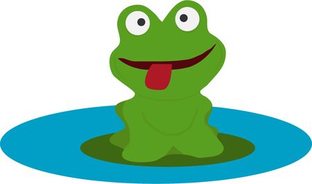 A cartoon frog. The green frog sits on a water lily. Vectorのイラスト素材