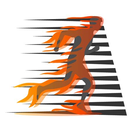 Running man, silhouette of a running man on fire. Vector illustration of a running manのイラスト素材