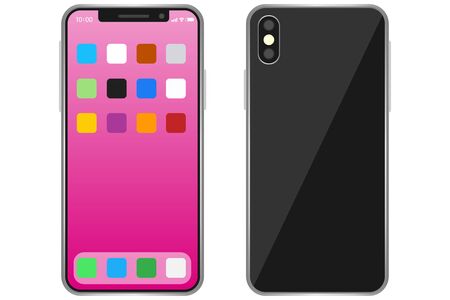 Smartphone, smartphone screen saver with application icons and incoming message, illustration.の写真素材