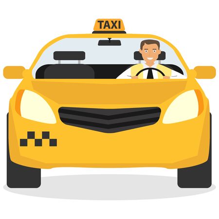 Taxi service vector icons. Taxi signs. Checkered taxi, car, passenger, transportation, trip. Vectorのイラスト素材