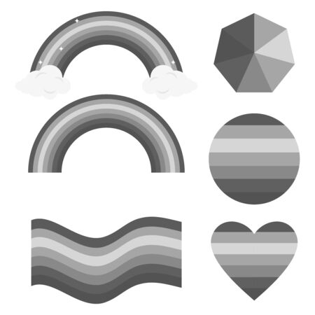 Set of black and white rainbows in the form of geometric shapes.のイラスト素材