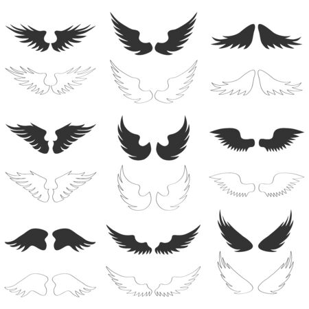 Angel wings, set of angel wings isolated on a white background. Vector, cartoon illustration. Vector.のイラスト素材