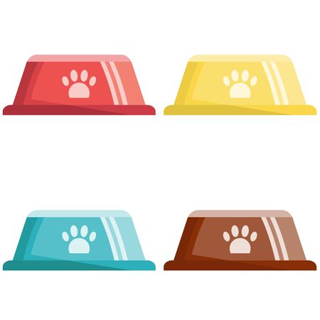 Bowl for dog food. Set of bowls for a dog isolated on a white background. Vector, cartoon illustration. Vector.のイラスト素材