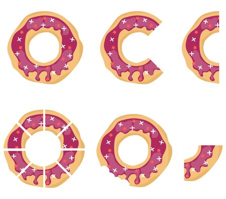Donut, donut half, donut piece isolated on a white background. Vector, cartoon illustration. Vectorのイラスト素材