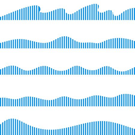 Wave icon. Set of blue wave icons in the form of oscillation amplitudes. Vector, cartoon illustration. Vector.のイラスト素材