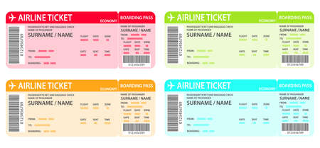 Plane ticket, set of plane tickets isolated on white background. Vector, cartoon illustration. Vector.のイラスト素材