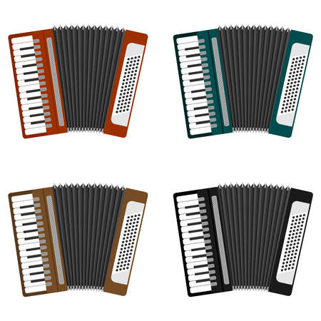 Accordion, accordion set isolated on white background. Musical instrument. Vector, cartoon illustration. Vectorのイラスト素材