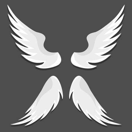 Angel wings, white angel wings isolated on black background. Vector, cartoon illustration. Vector.のイラスト素材