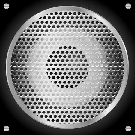 Audio speaker, realistic silver audio speaker on black background. Vector, cartoon illustration. Vector.のイラスト素材