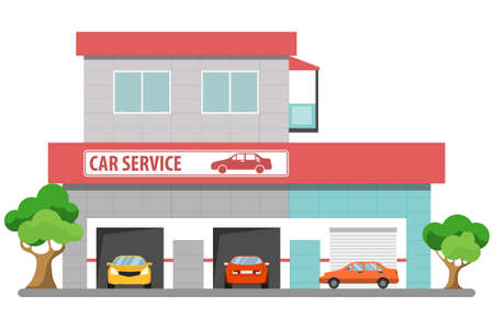 Car repair shop, car repair service center. Vector, cartoon illustration. Vectorの写真素材