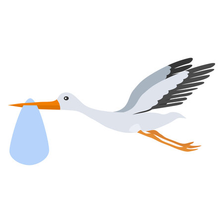 The stork carries a child in its beak, a long-awaited child, a surprise. Vector.のイラスト素材