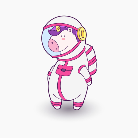 Cute cartoon unicorn cosmonaut. Vector illustration. Funny unicorn in space suitのイラスト素材
