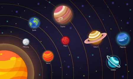 Set of vector flat doodle cartoon icons planets of solar system.のイラスト素材