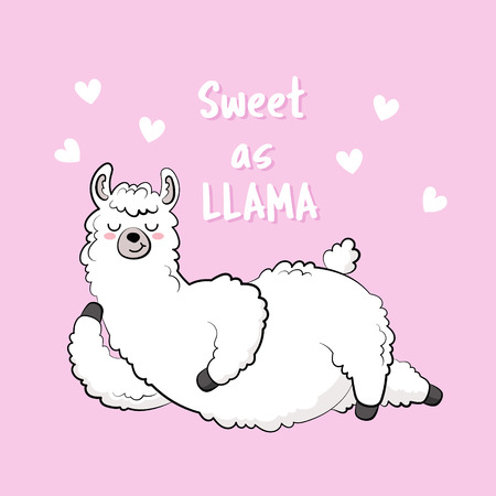 Cute cartoon lama, doodle  illustration.のイラスト素材