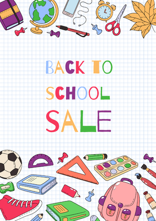 Back to school template. Set of school accessories. Template for advertising, printing, banner.のイラスト素材