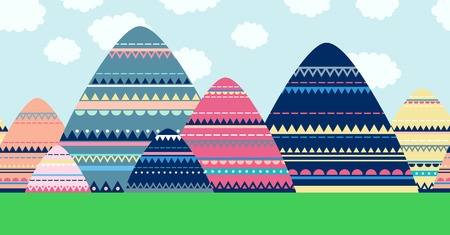 Seamless decorative mountain landscape. Vector cartoon doodleのイラスト素材