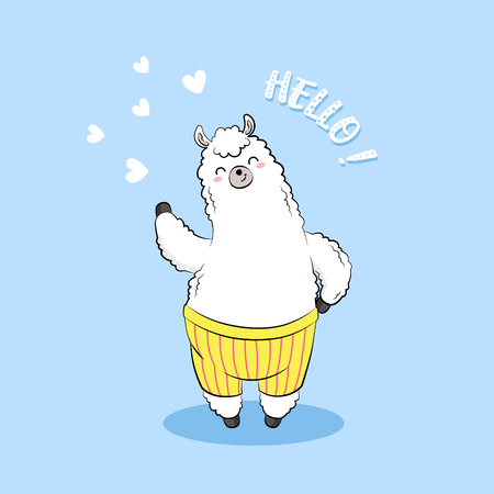 Cute cartoon lama, doodleのイラスト素材