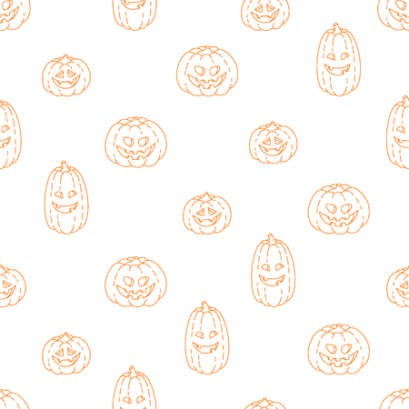 Happy Halloween. Seamless background, wallpaper, template. Vector Cartoon Doodle Icons Setの写真素材