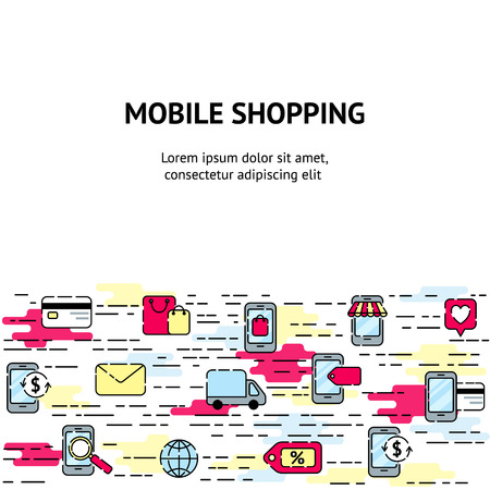 Collection of line icons. Mobile shoppingのイラスト素材