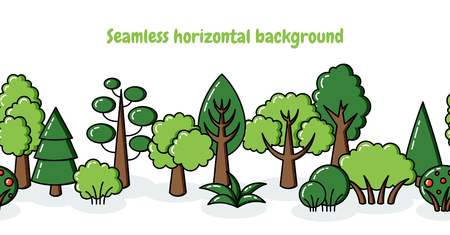 Vector background, seamless pattern trees. Backdrop forest doodlのイラスト素材