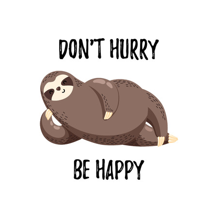 Cute vector illustration. Funny cartoon sloth lying. Lovely animalのイラスト素材