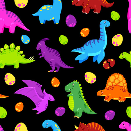 Dinosaur cartoon vector background. Seamless patternのイラスト素材