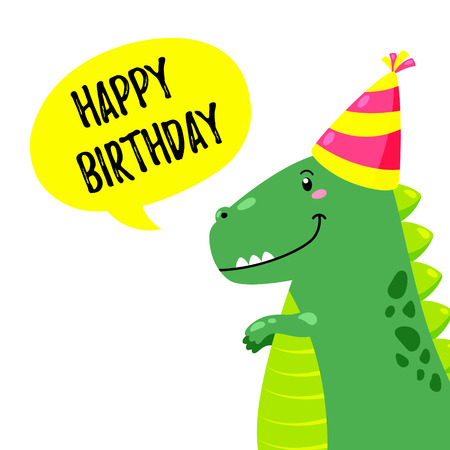 Cute greeting card with a dinosaur. Party invitation . Vector illustrationのイラスト素材