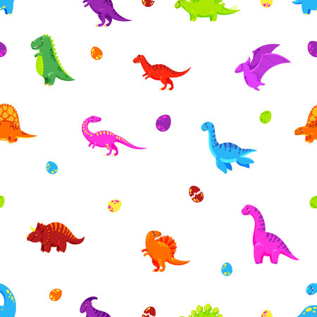 Dinosaur cartoon vector background. Seamless pattern, texture, wallpaperの写真素材