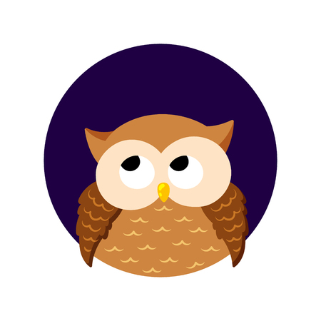 Cute cartoon vector owl on a white background. Doodle illustration. Template for design, printのイラスト素材